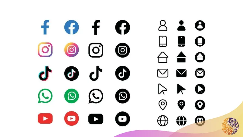 از آیکون های استاندارد برای تماس و شبکه های اجتماعی استفاده کنید